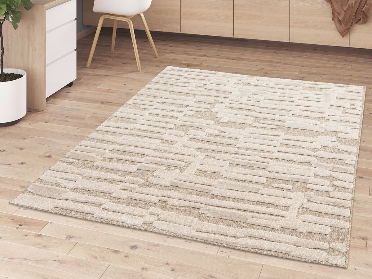 Tapis poil ras LENNON motif abstrait - Beige