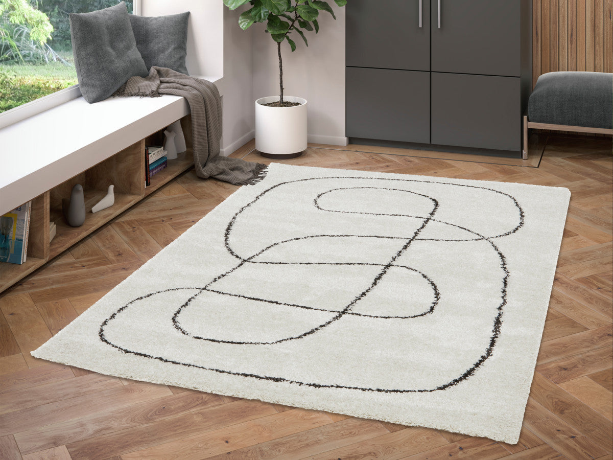 Tapis poils mi-longs LAURE motif abstrait - Blanc