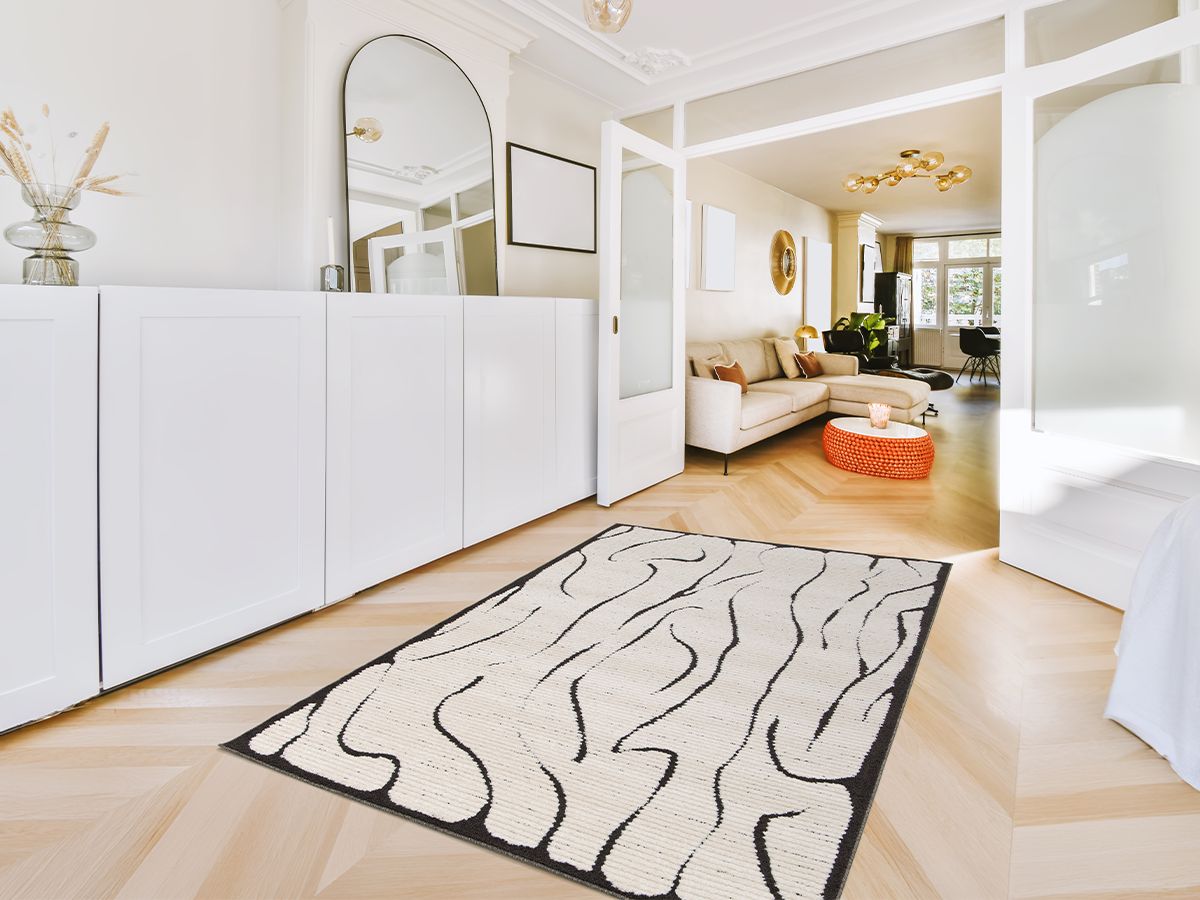 Tapis poils ras COSMARA motif abstrait - Beige