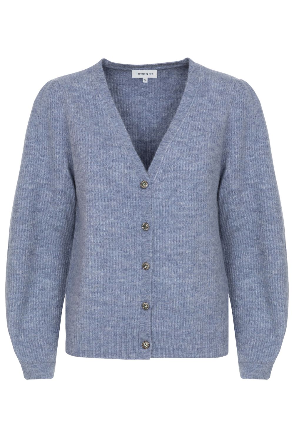 Cardigan bleu court, à col V et boutons rétro