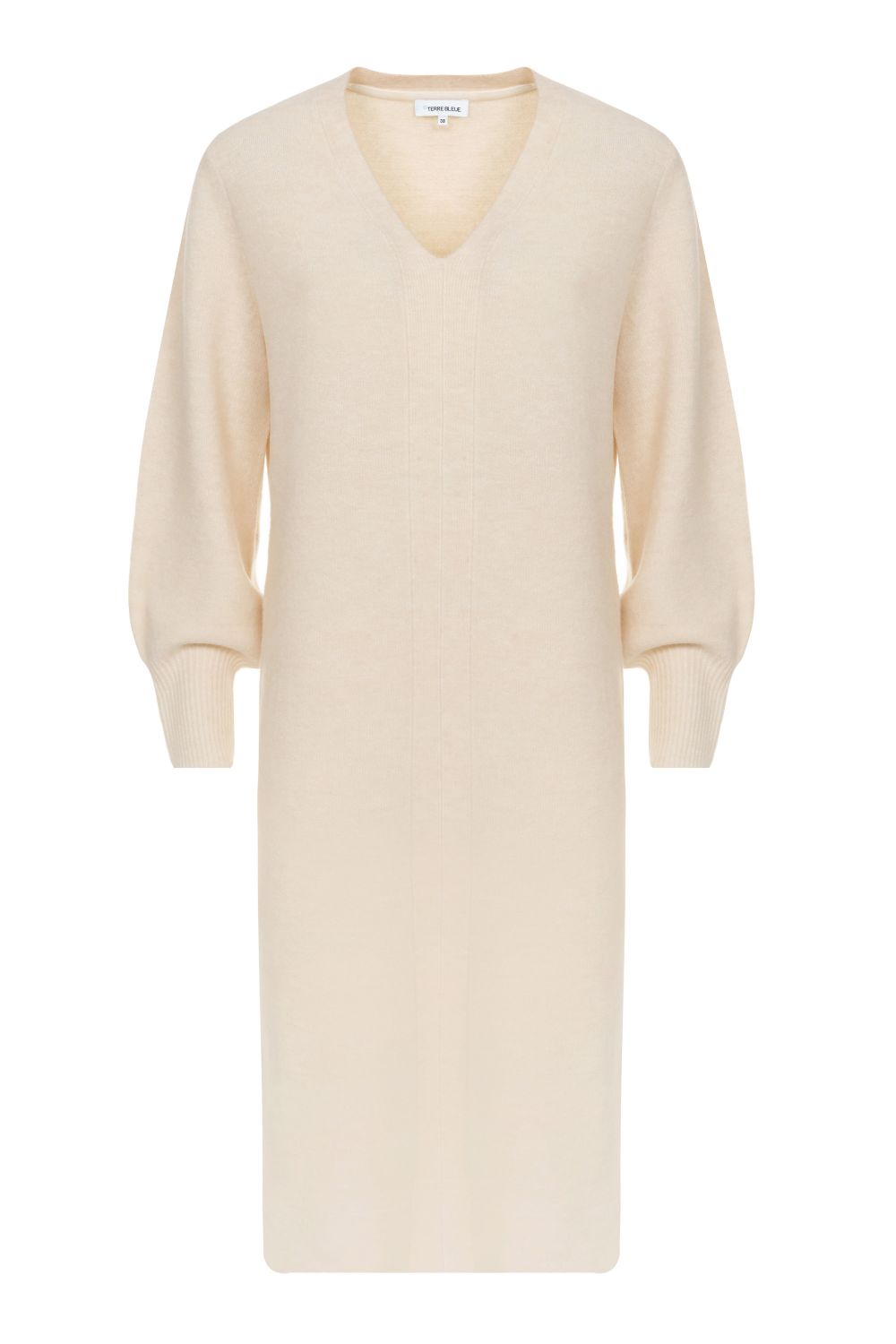 Robe pullover beige, à col V et fente