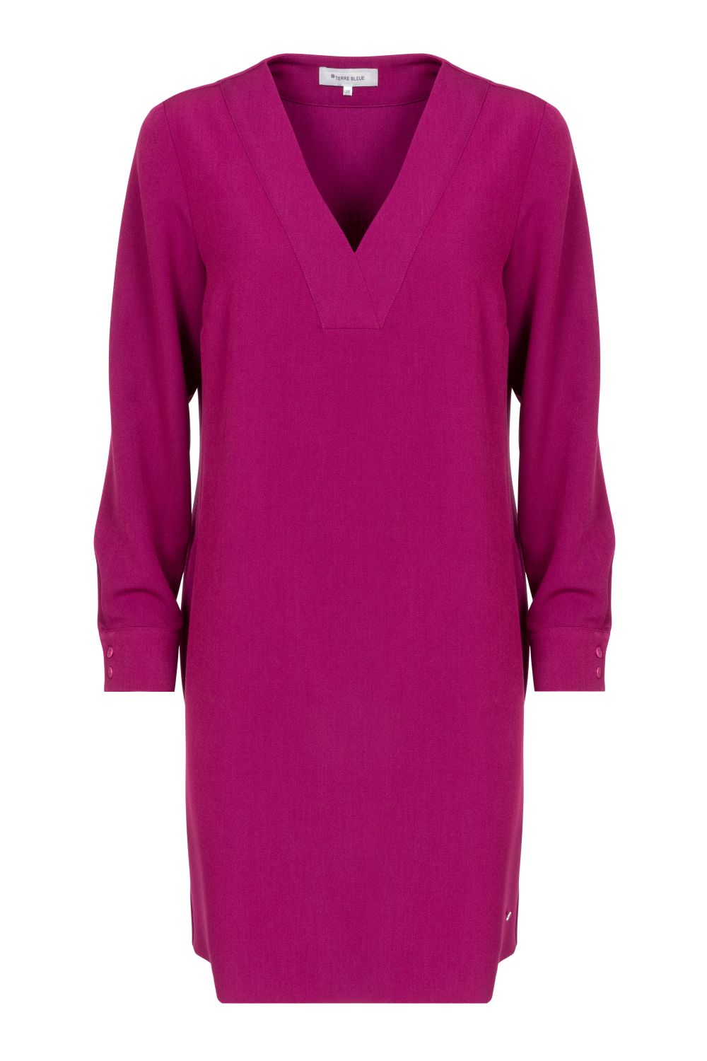 Robe midi fuchsia, à col V et manches longues
