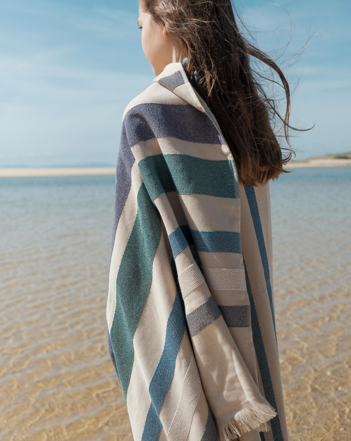 Mia Zia - Linge de Plage Haut de Gamme – Serviette Fouta – Le Thème “Blue” fond Ficelle