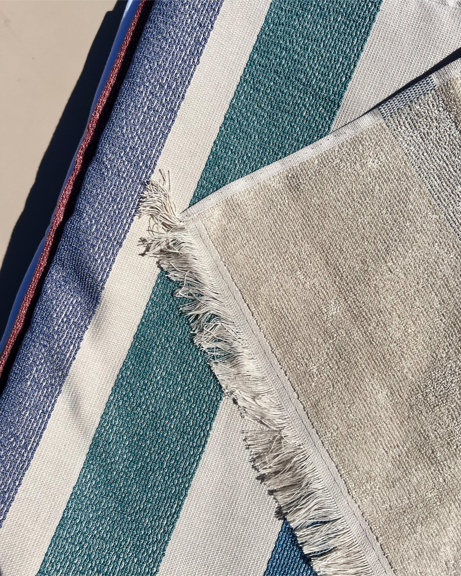Mia Zia - Linge de Plage Haut de Gamme – Serviette Fouta – Le Thème “Blue” fond Ficelle