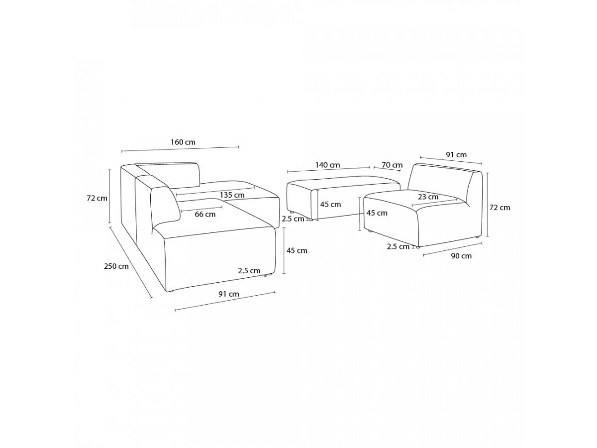 Canapé d'angle fixe modulable MEGEVE tissu bouclette avec 1 chauffeuse et 1 pouf