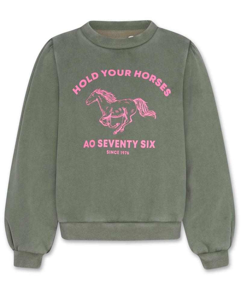 Loreen Sweater Horses - Olive Night/Earth Green