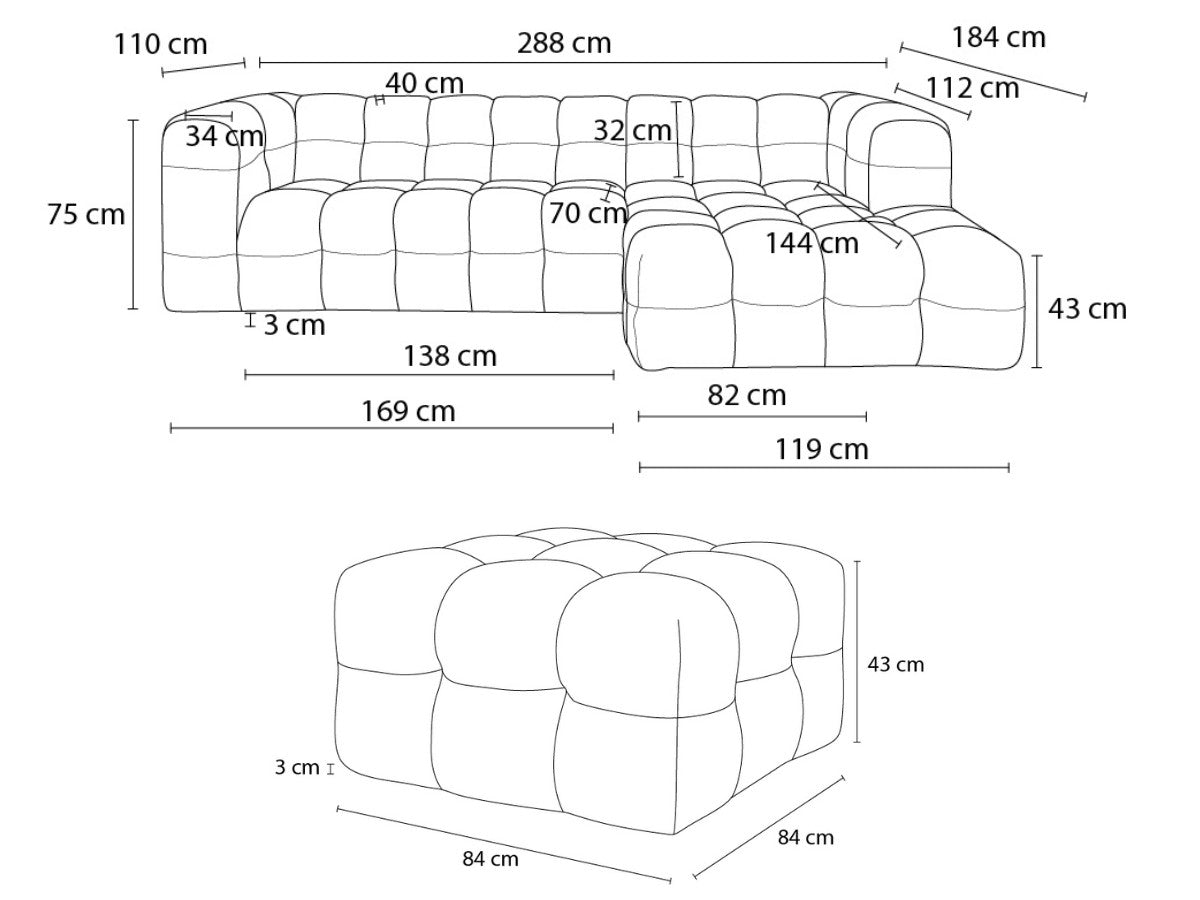 Canapé d'angle fixe CLOUD avec pouf