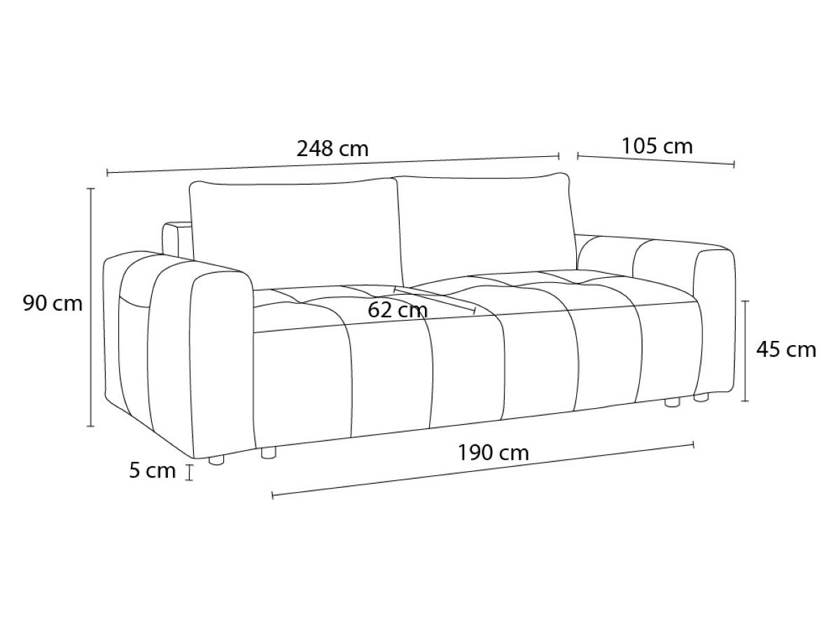 Canapé droit convertible coffre ARSENE tissu velours