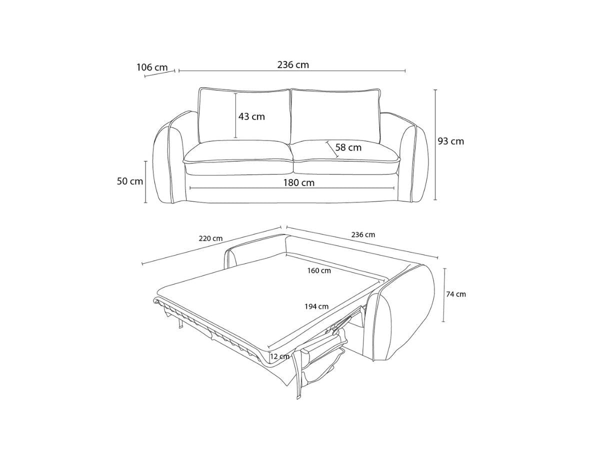 Canapé droit convertible ARCHIMEDE ouverture express déhoussable