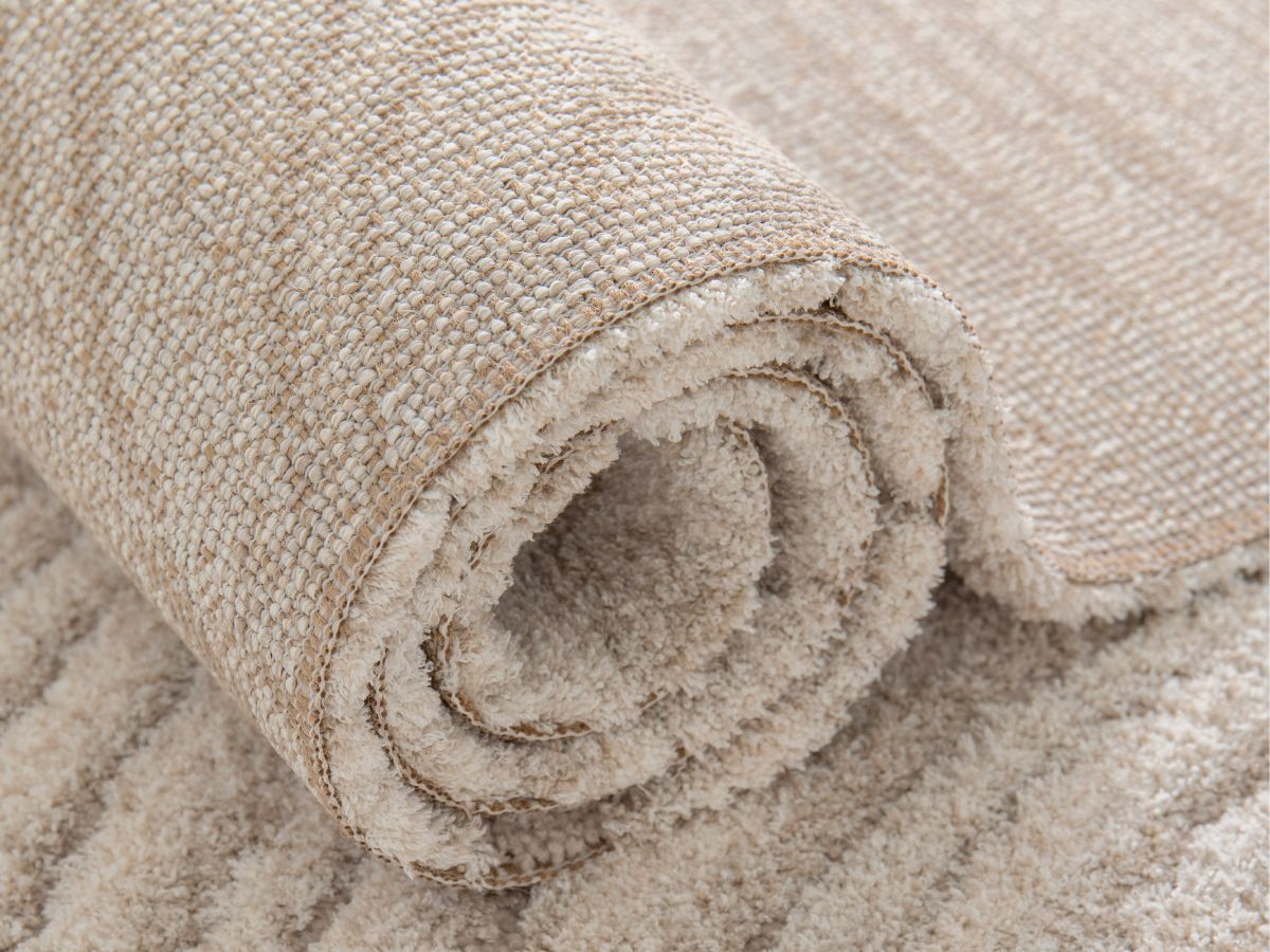 Tapis poils long LOVINA motif abstrait - Beige