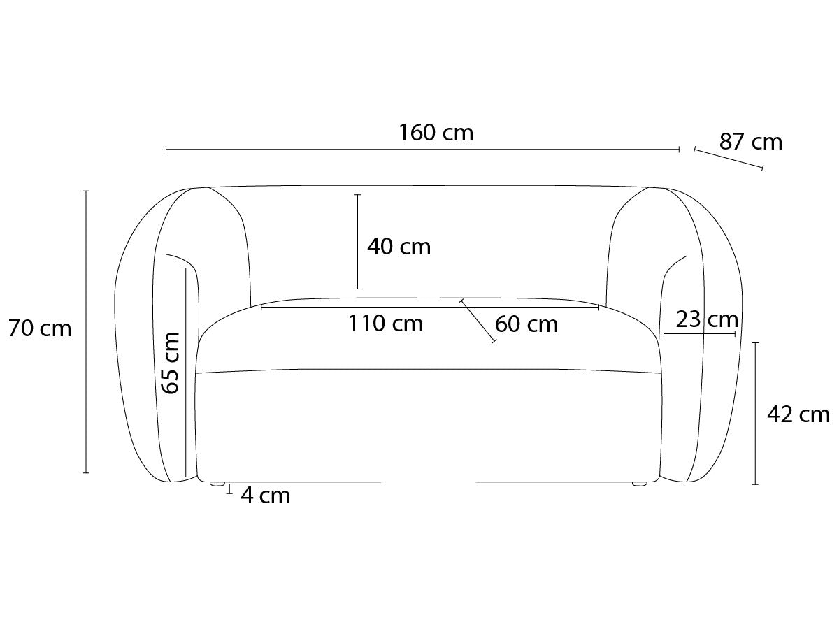 Canapé droit fixe 2 places CELINE tissu lisse