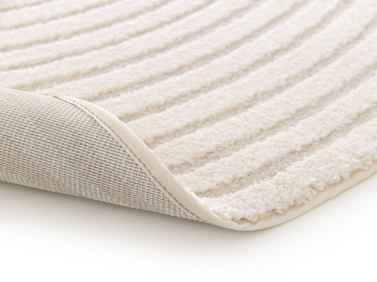 Tapis rond poils ras ONDELIA motif géométrique - Beige
