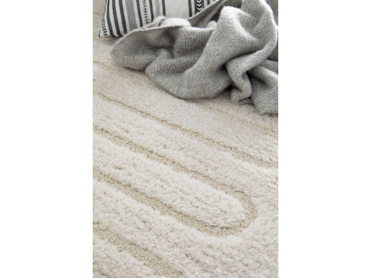 Tapis poils longs CYRELLO motif graphique - Beige