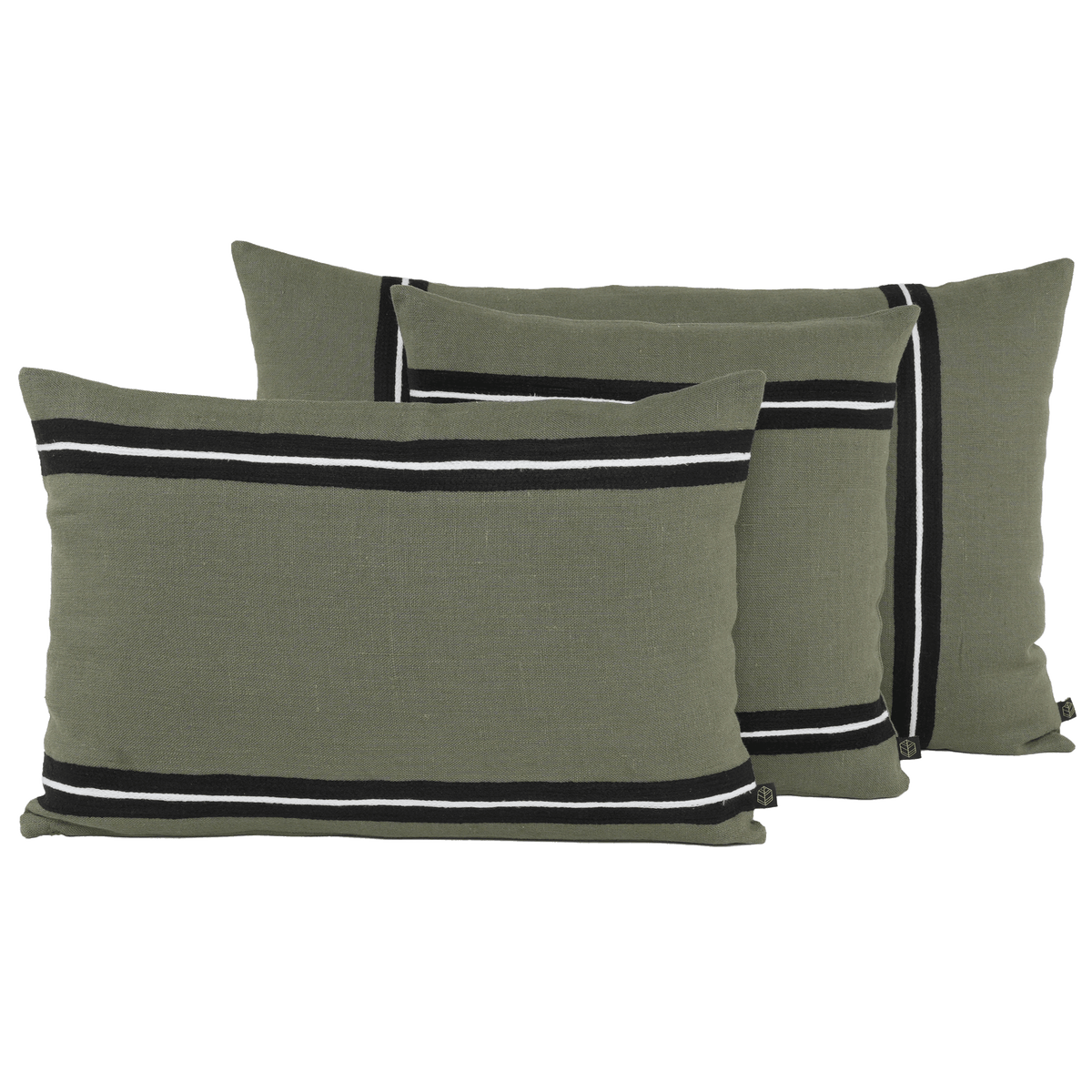 Housse De Coussin - Skagen En Lin Lavé Et Rayure Noire - Kaki