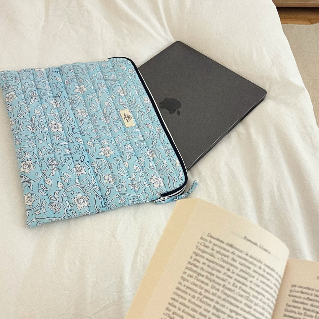 Pochette Ordinateur Mumbai Bleu en voile de coton