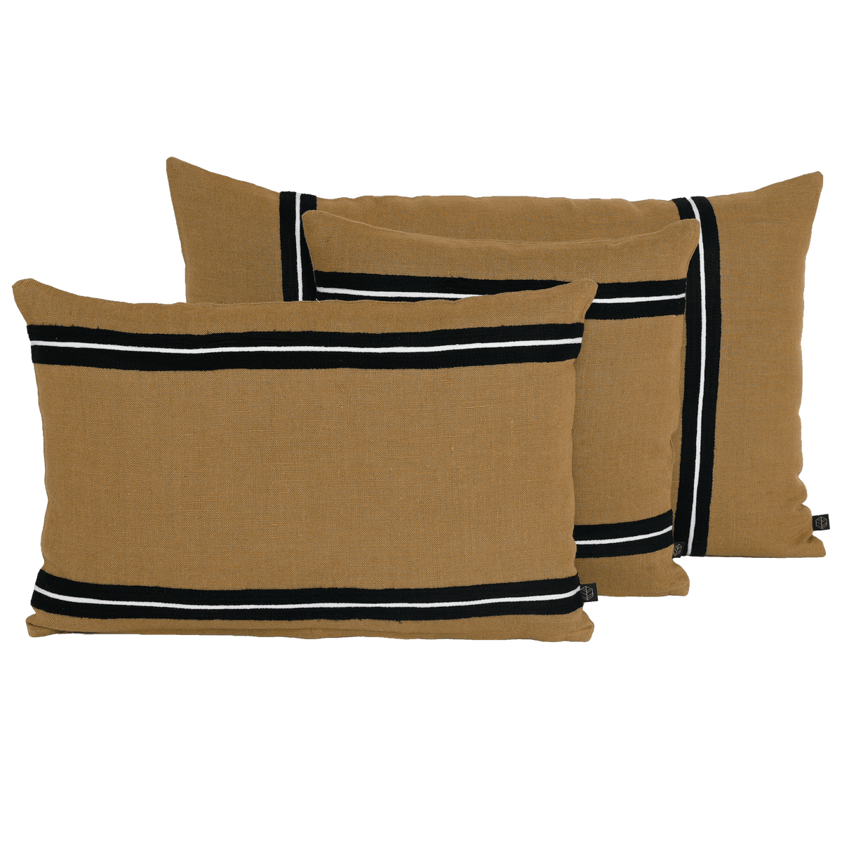 Housse De Coussin - Skagen En Lin Lavé Et Rayure Noire - Tabac