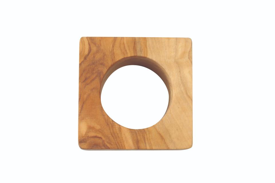 Olive Wood Square Napkin Ring, Wide