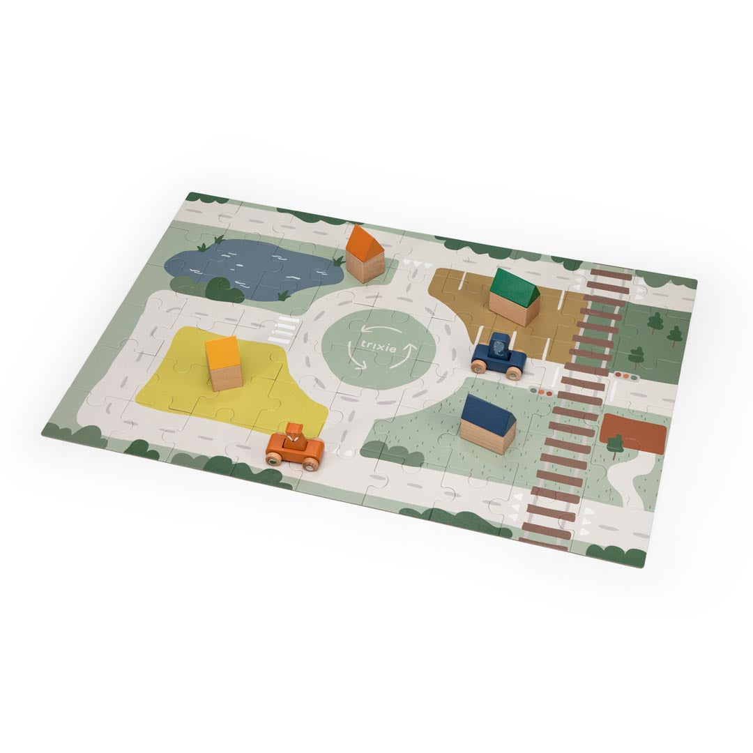 Houten stratenpuzzel met accessoires