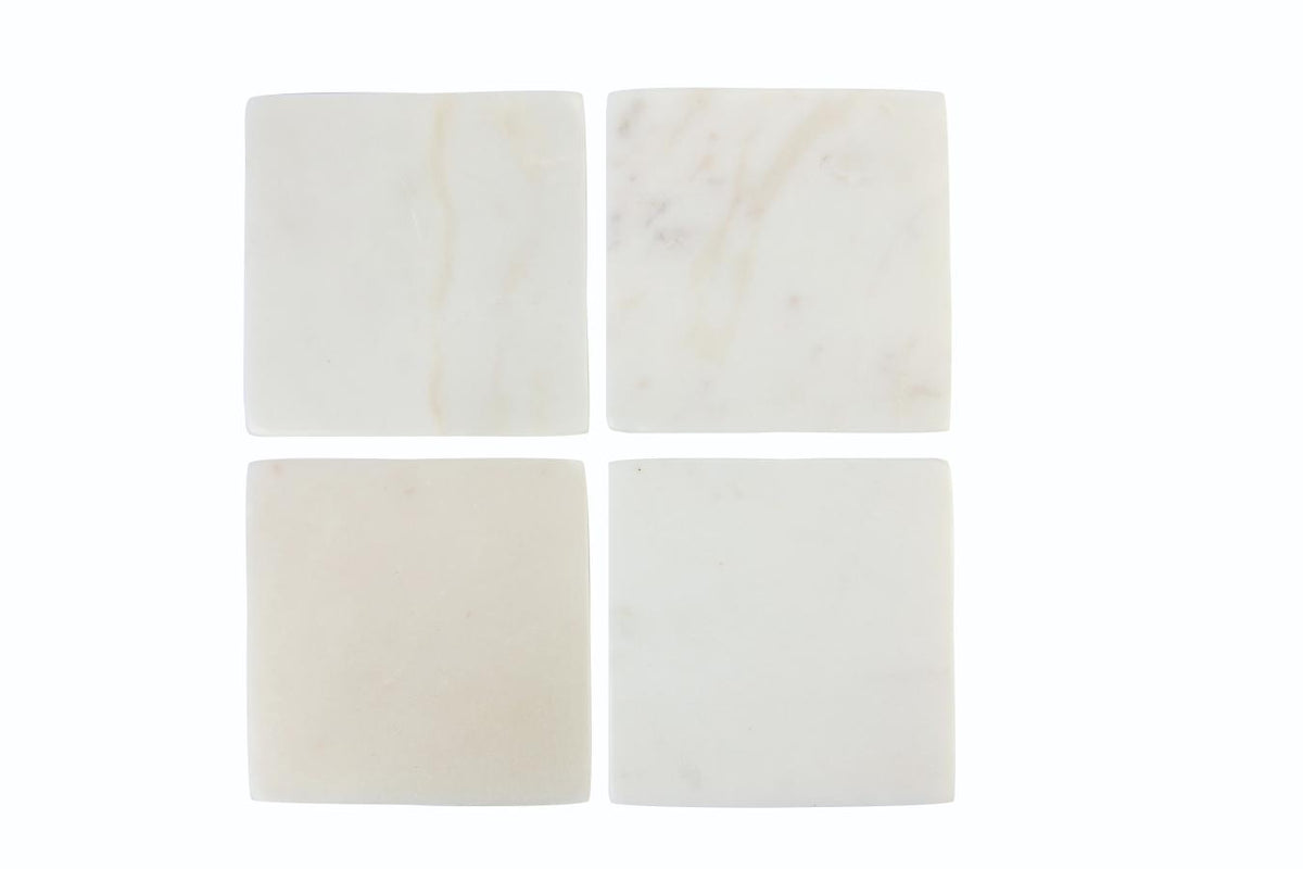 White Marble Square Coasters, Set of 4