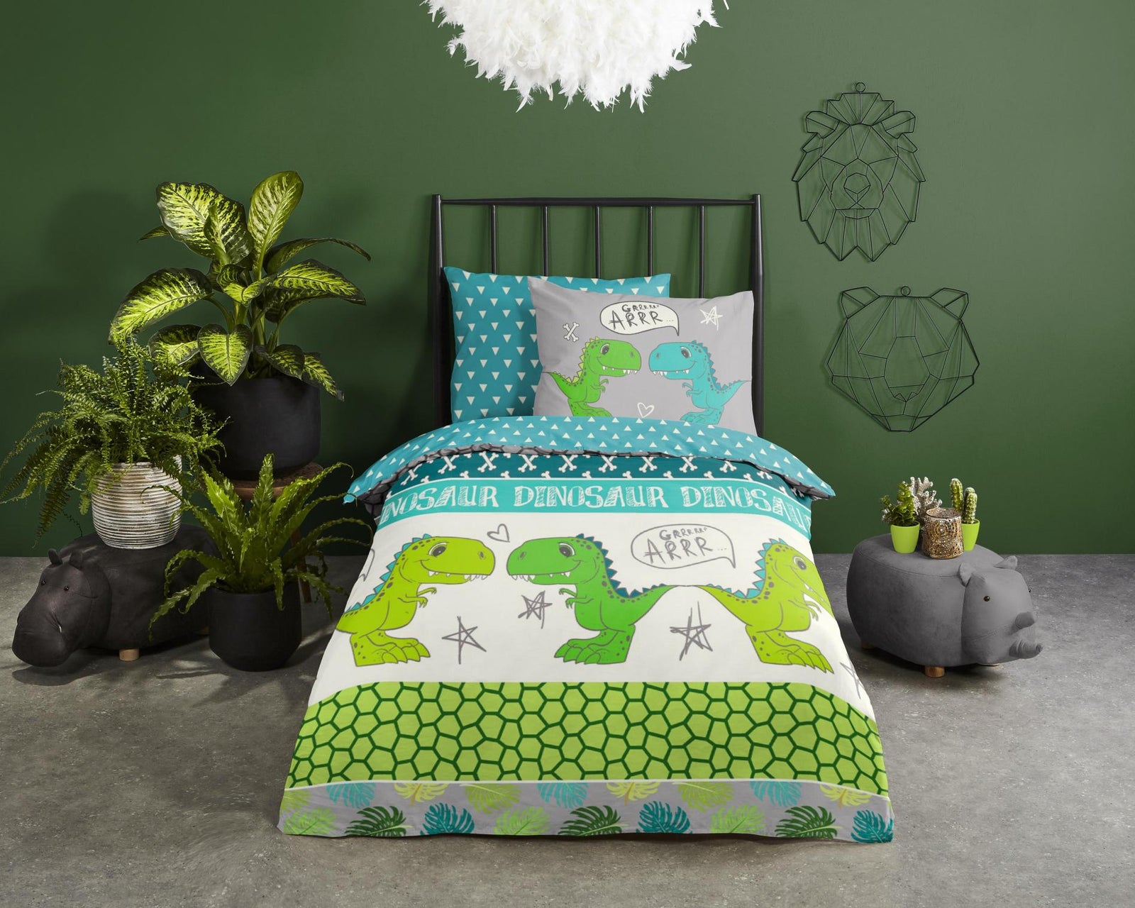 Good Morning - Housse De Couette - Dinosaur - Grey