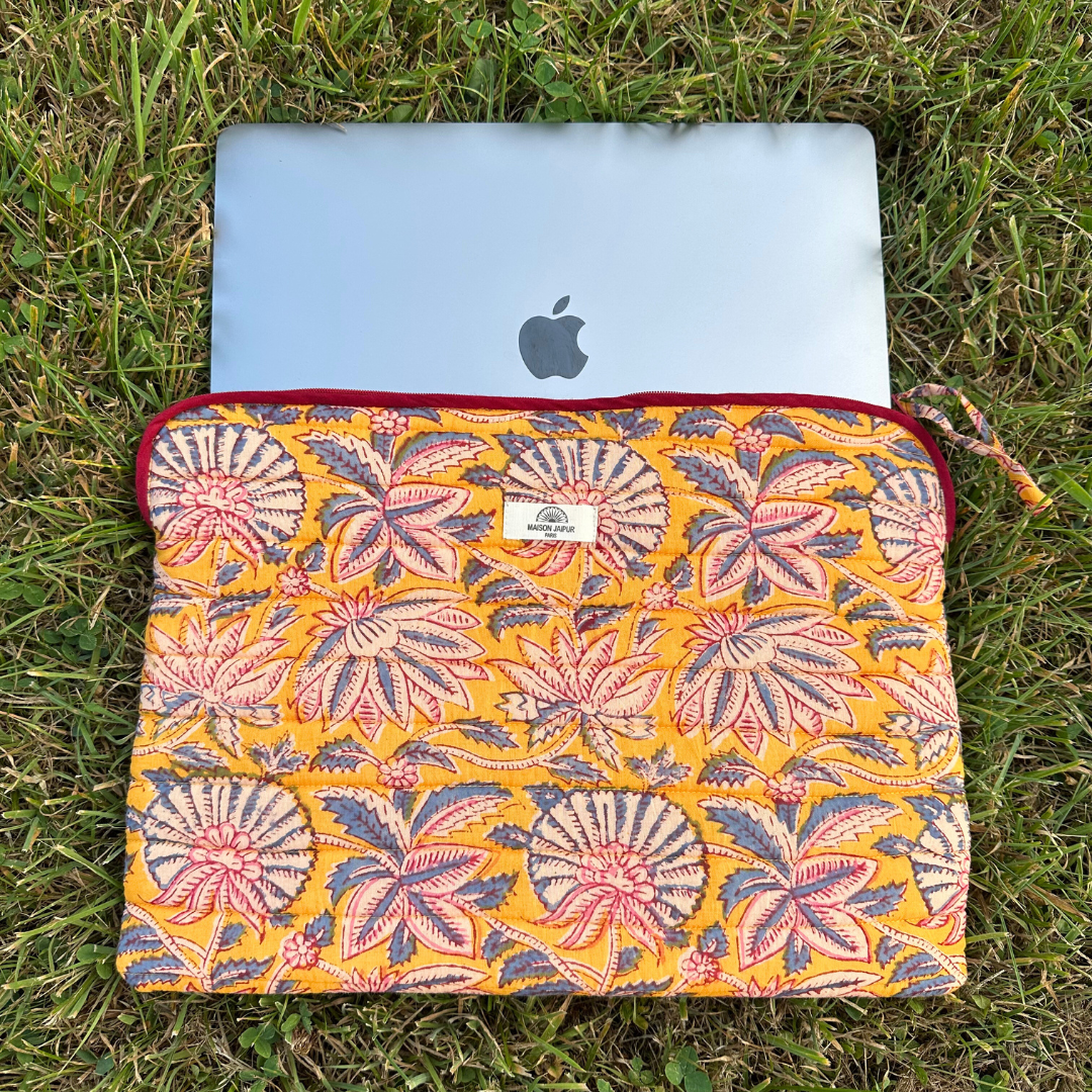 Pochette Ordinateur Mumbai Jaune en voile de coton