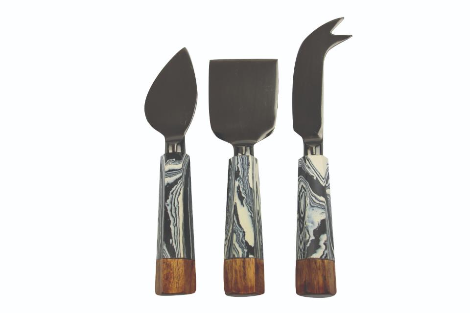 Zebra Marble & Wood Onyx Cheese Set