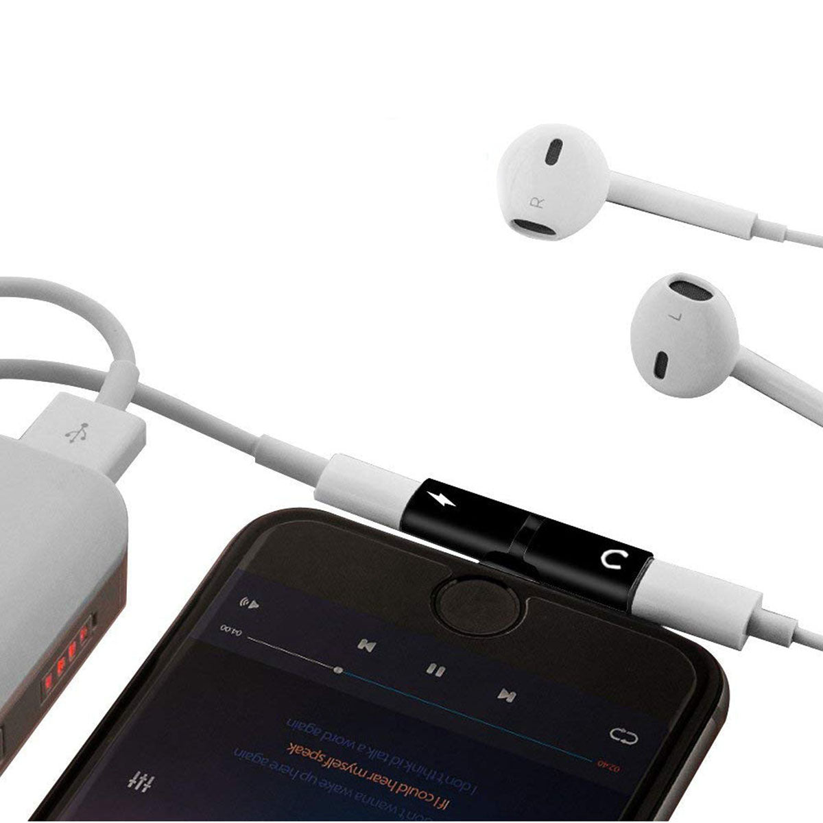 Adaptateur Lightning 1 Male Et 2 Femelles Ios 11 - Noir