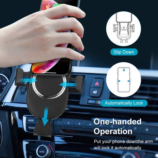 Support & Chargeur De Voiture Automatique Sans Fil  - Noir 