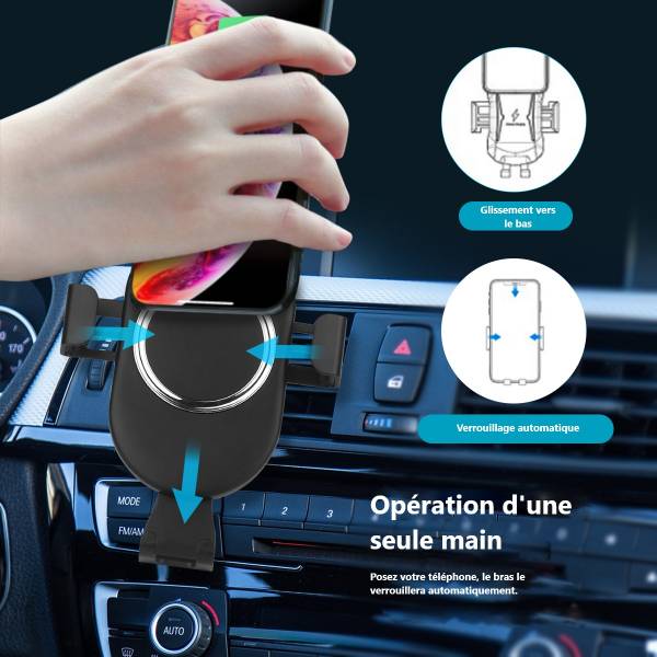 Support & Chargeur De Voiture Automatique Sans Fil  - Noir 