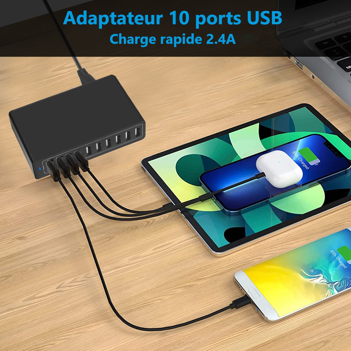 Chargeur Usb A 10 Ports - Noir