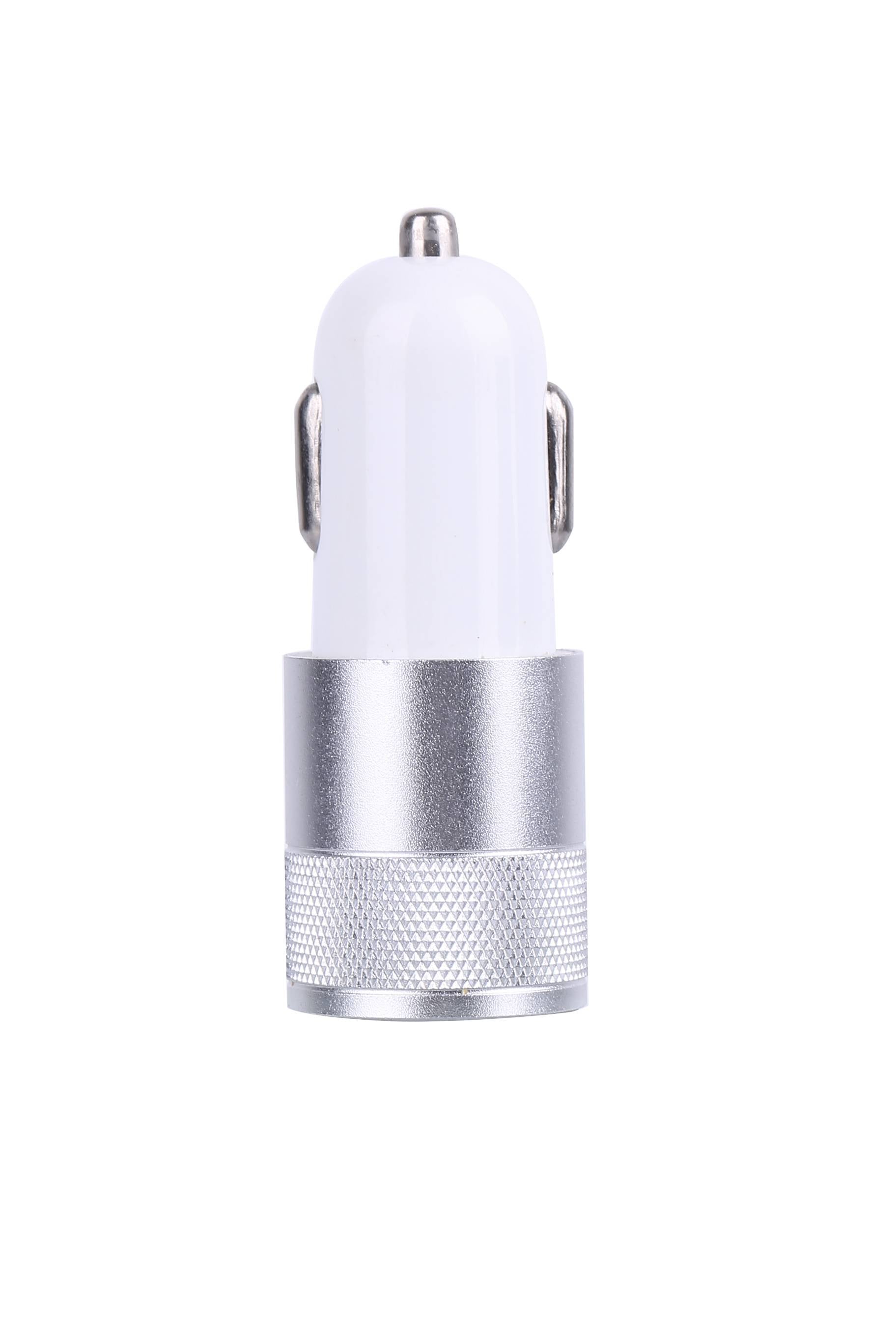 Chargeur Allume Cigare Acier Double Entree Usb  - Argent 