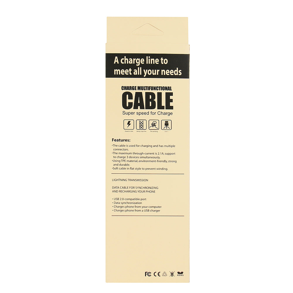 Cable 3 En 1 (Lightenning/Micro Usb/ Usb-C) - Noir 