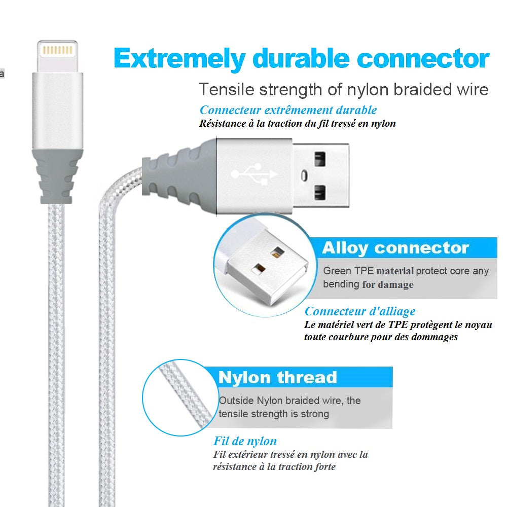 Cable Usb Vers 3 Ports Lightening  - Argent
