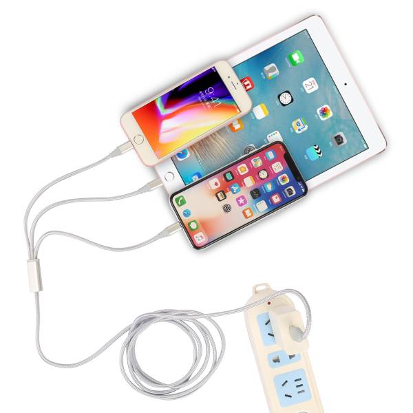 Cable Usb Vers 3 Ports Lightening  - Argent