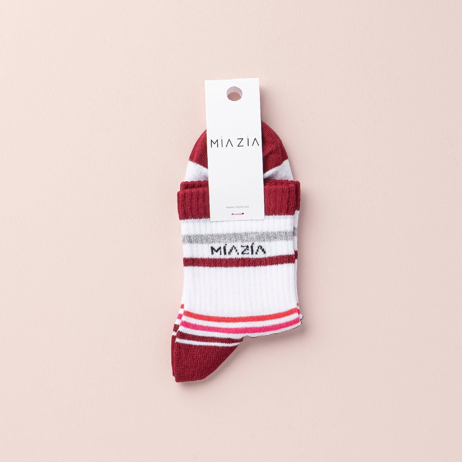 Mia Zia - Chaussettes Sporty White + Wine stripes
