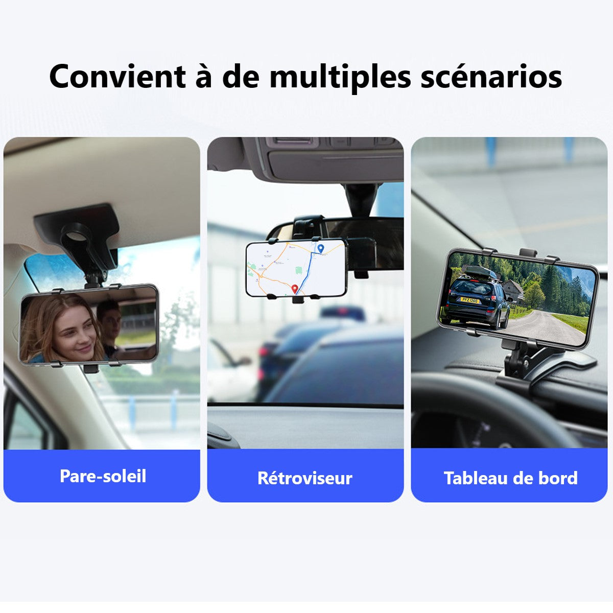 Support De Téléphone Voiture Avec Rotation 180° - Noir