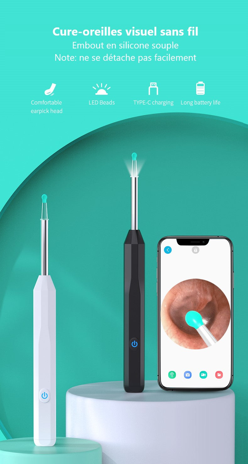 Otoscope Oreille 1080P Hd Wifi Nettoyage Oreille - Noir