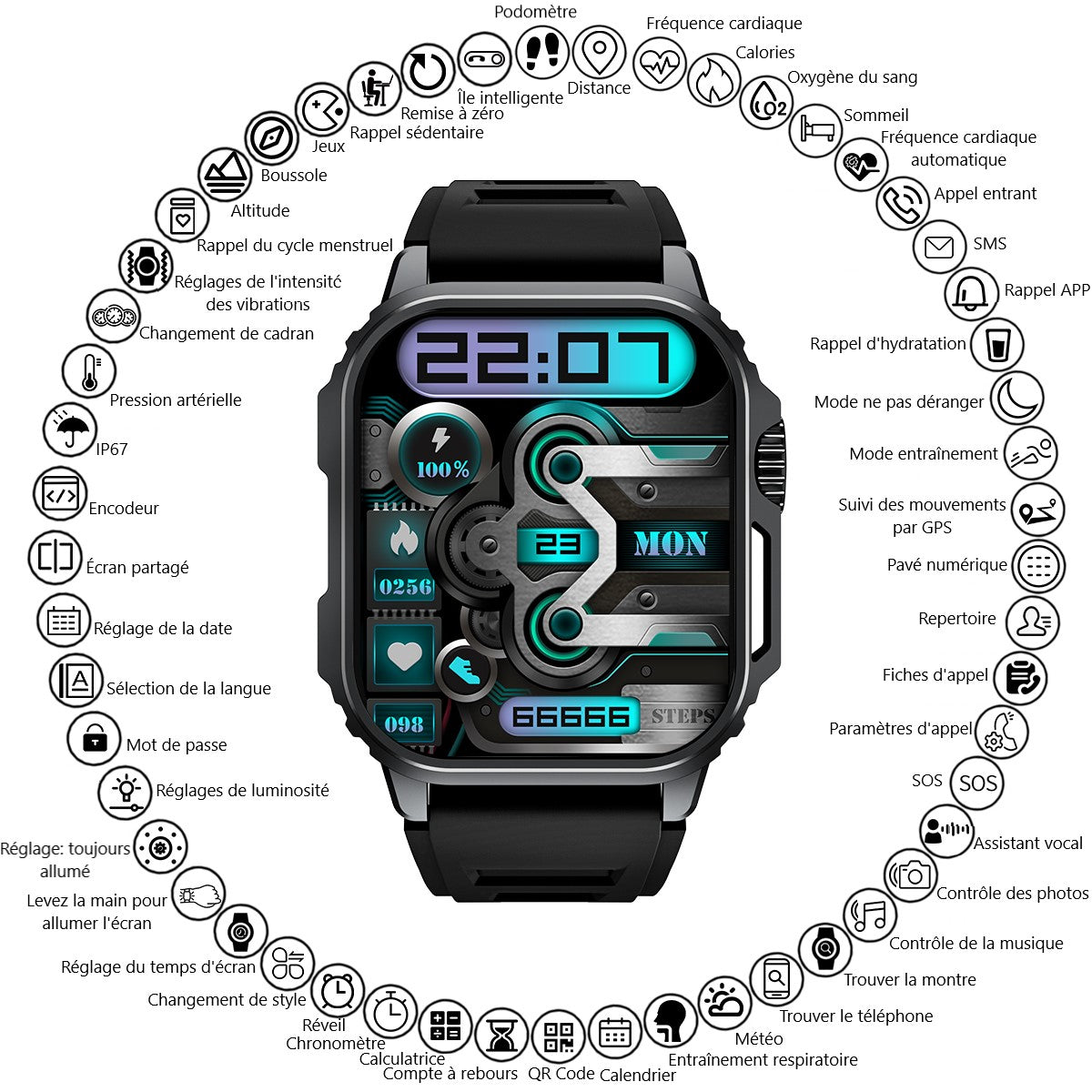 Montre Connectee Multifonctions - Noir