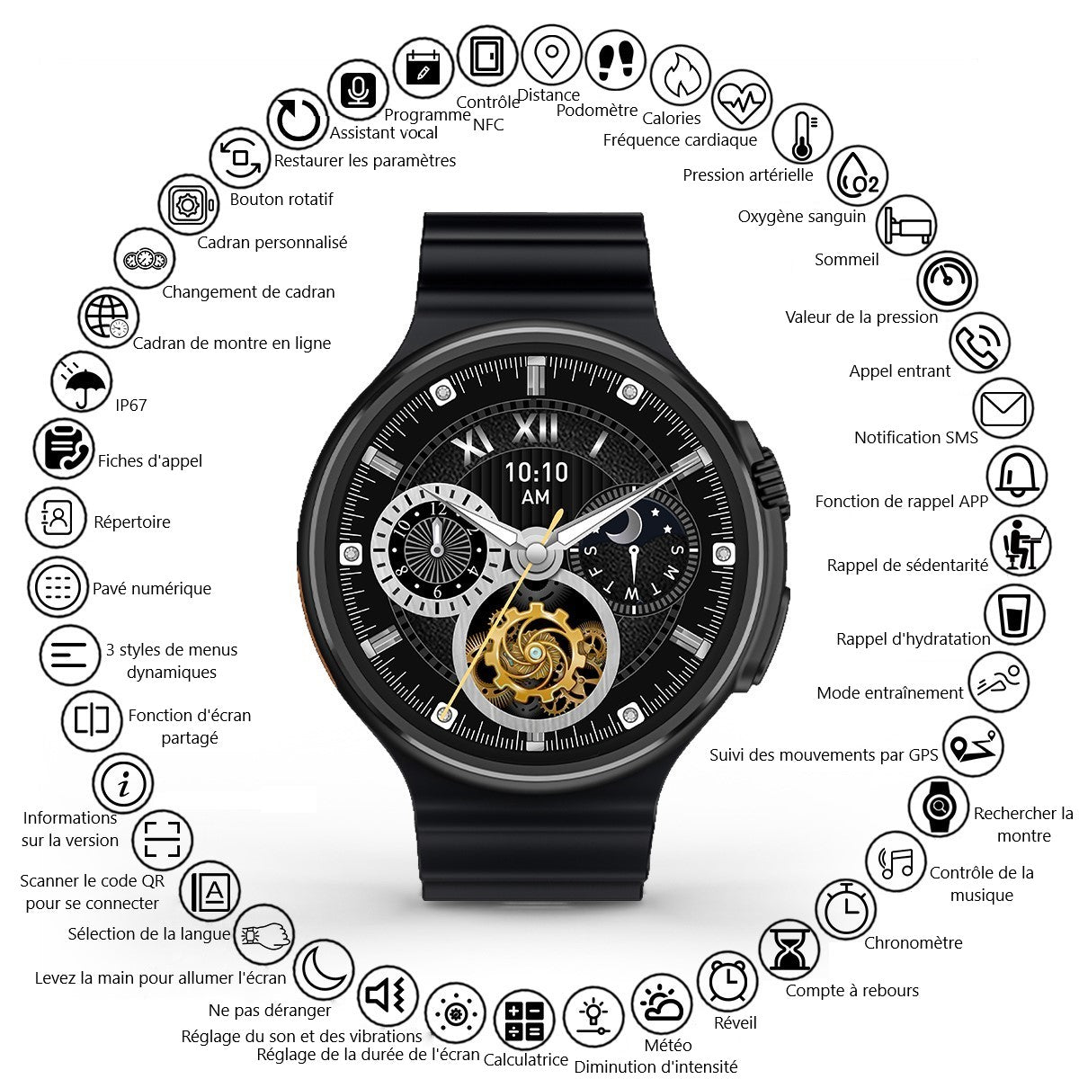 Montre Connectee Multifonctions - Noir
