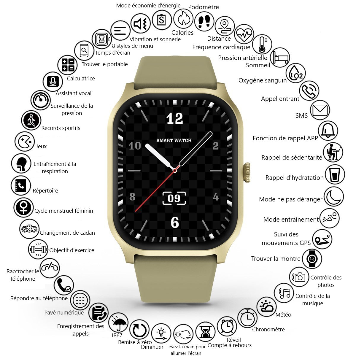 Montre Connectee Multifonctions - Kaki
