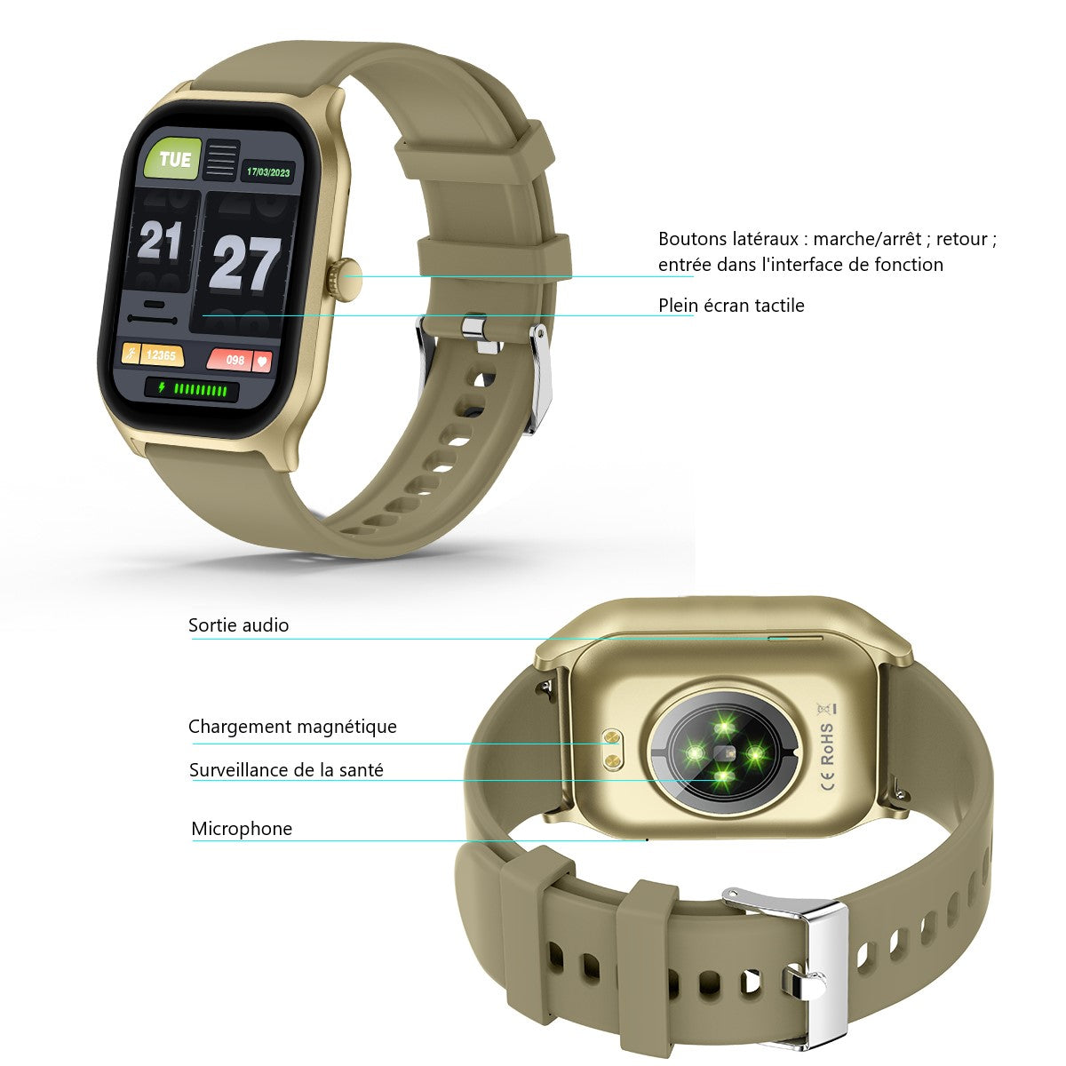 Montre Connectee Multifonctions - Kaki