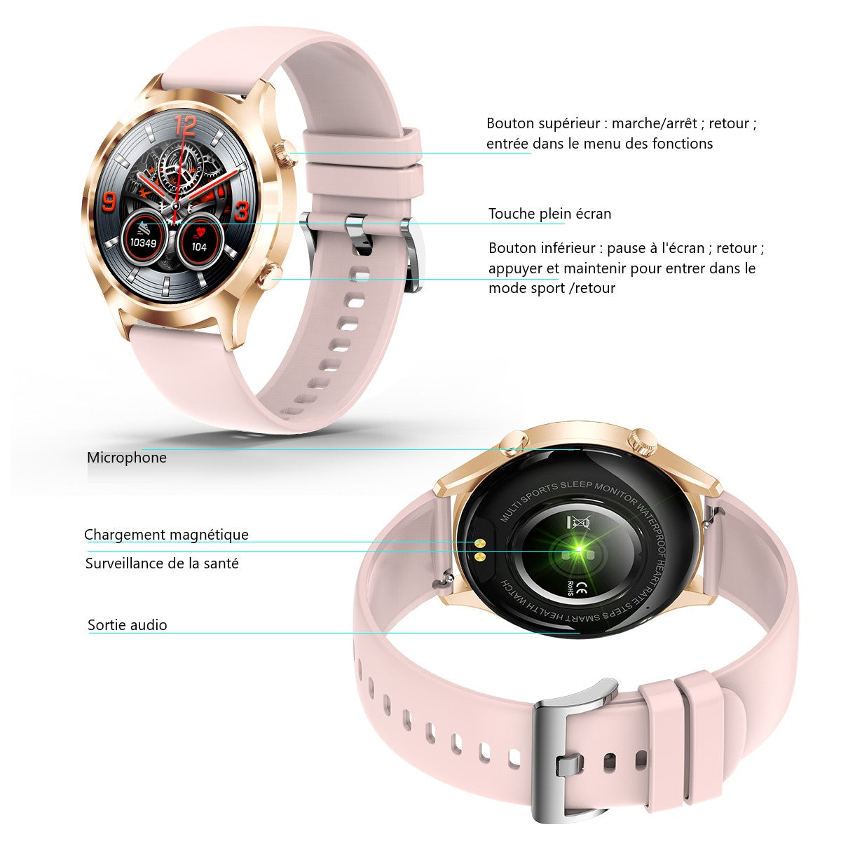 Montre Connectee Multifonctions - Rose Gold