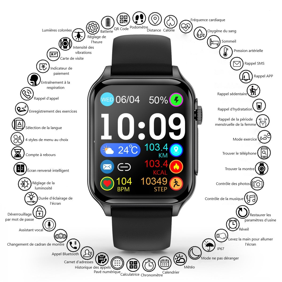 Montre Connectee  Multifonctions - Noir