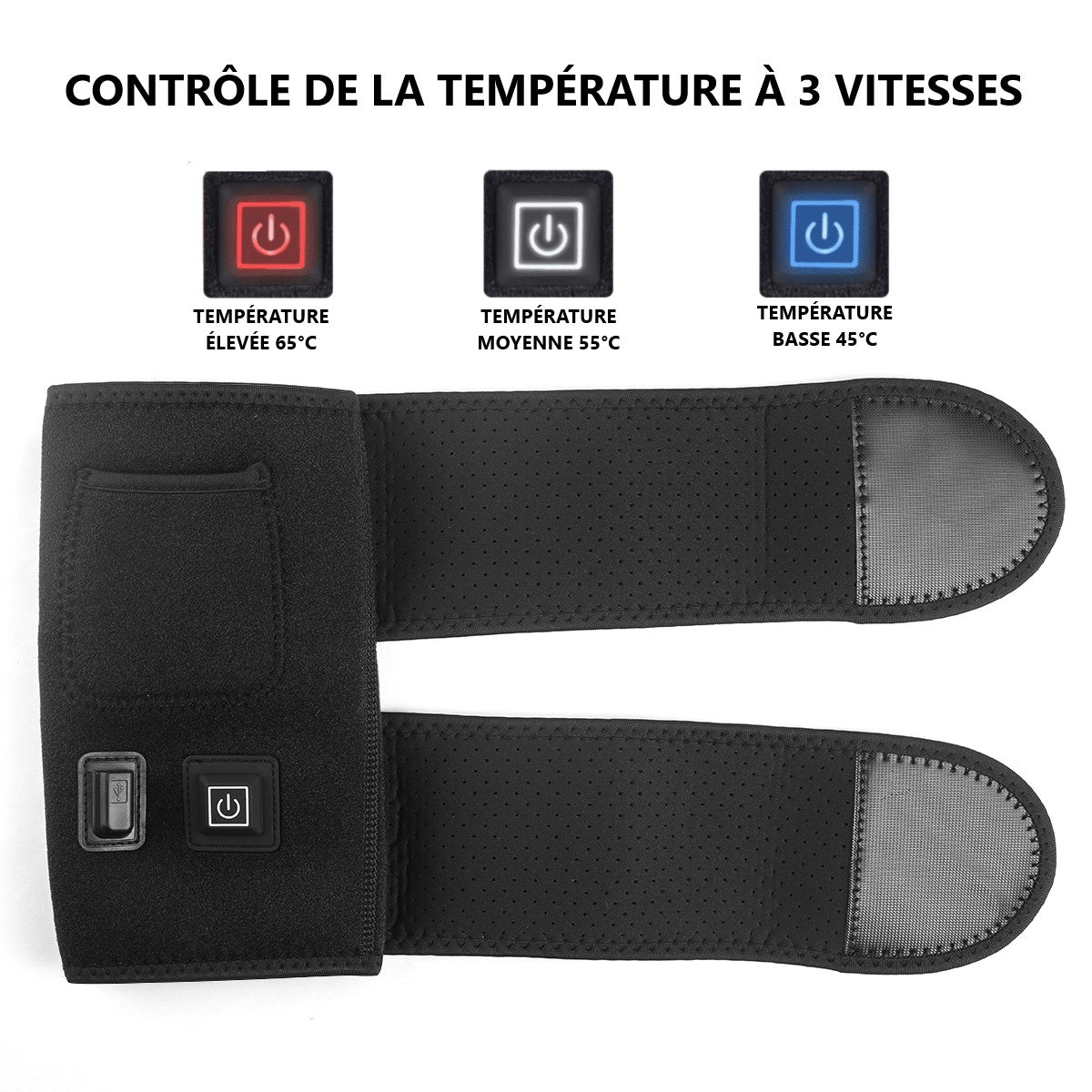 Genouillere Thermothérapeutique Chauffante - Noir