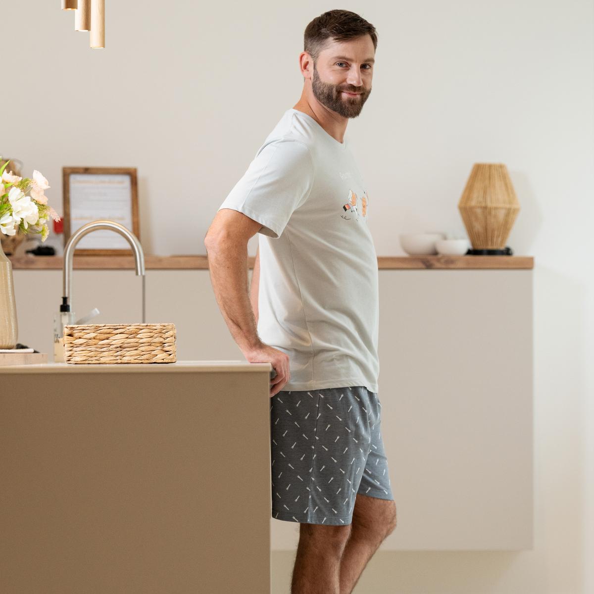 Homme - Short Pyjama - Gris Clair