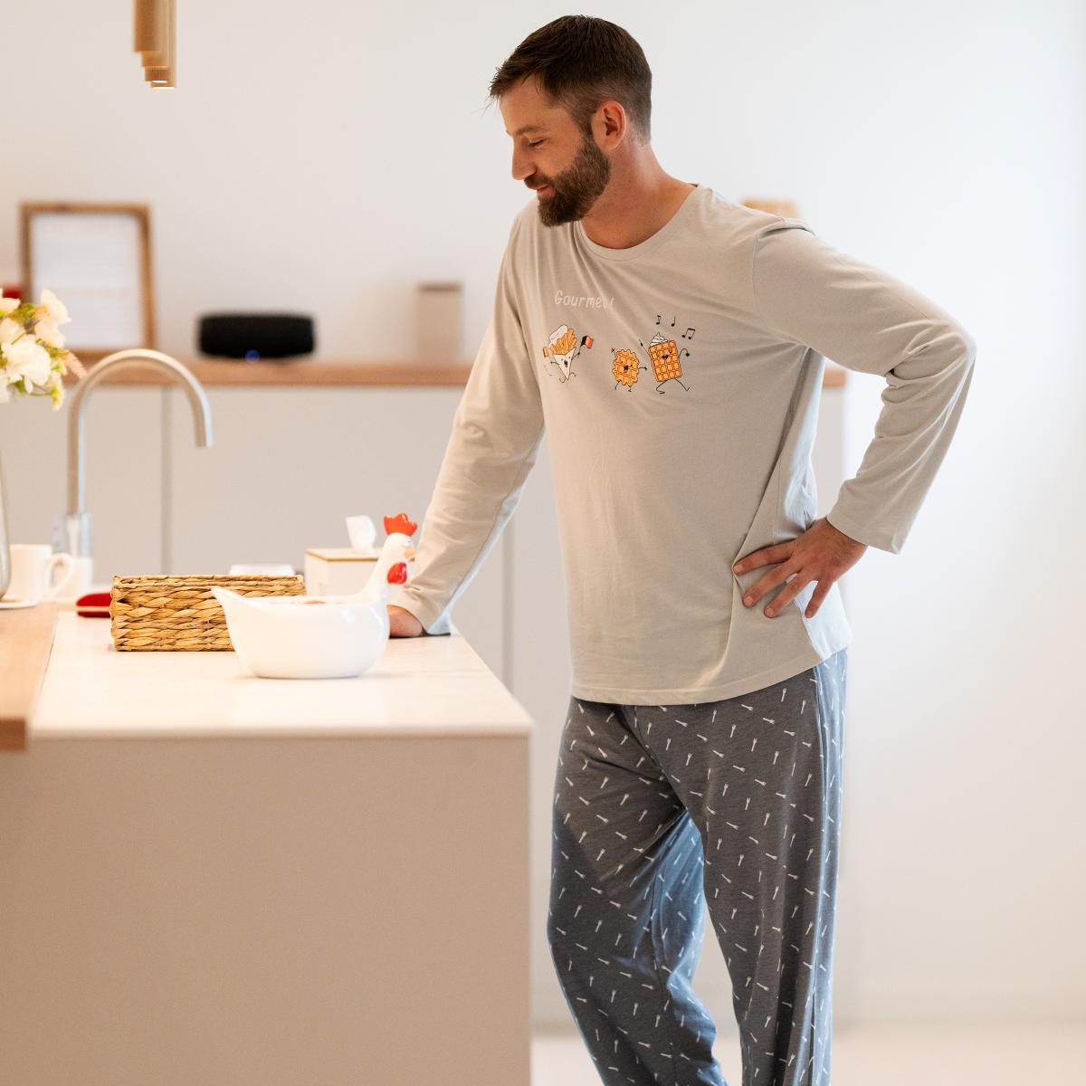 Homme - Long Pyjama - Gris Clair