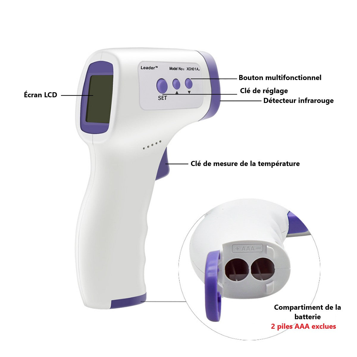 Thermomètre Infrarouge Sans Contact - Blanc