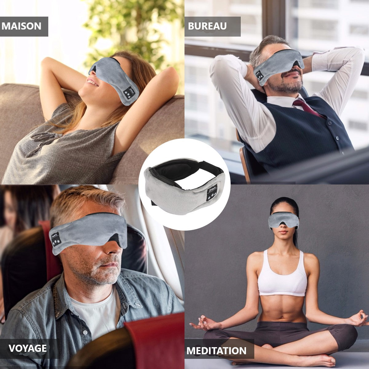 Masque De Sommeil  Avec Casque Bluetooth Integree - Gris