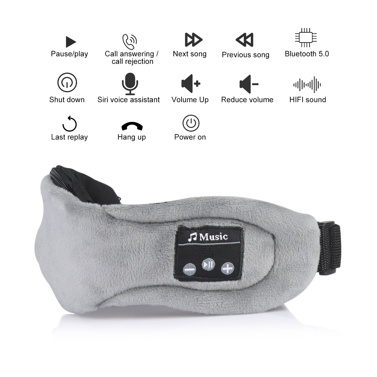 Masque De Sommeil  Avec Casque Bluetooth Integree - Gris
