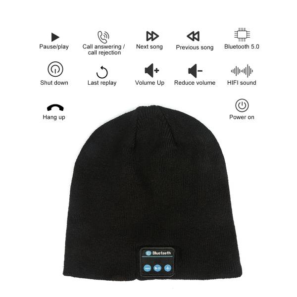 Bonnet Avec Casque Bluetooth Integree - Noir 